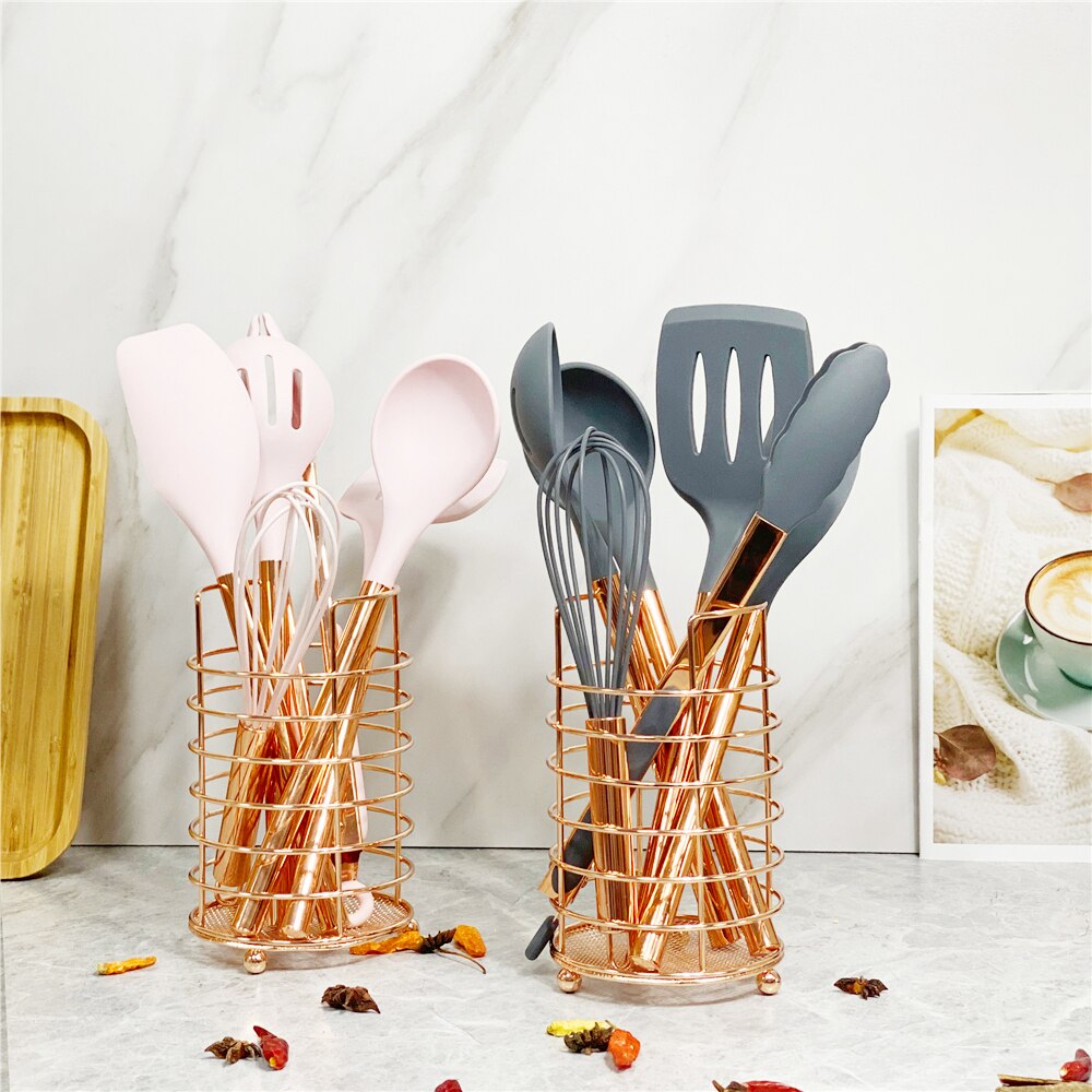 6/7 Pcs Silicone Kitchen Spatula Set,Cooking Utensils Sets with Rose Gold Handle Silicone Kitchen Tools Non-stick Kitchenware