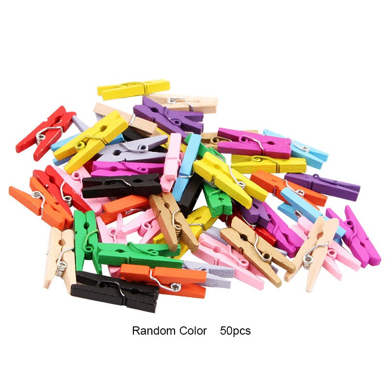 50pcs Small Size 2.5cm Mini Natural Wooden Clips For Photo Clips Clothespin Craft Decoration Clips Pegs: Mixed Color