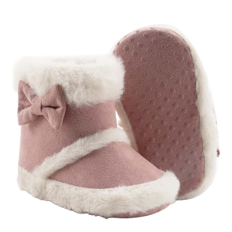 Bebê inverno botas de neve sola macia antiderrapante quente tornozelo botas com guarnição de pele do falso e arco bebê inverno algodão botas quentes