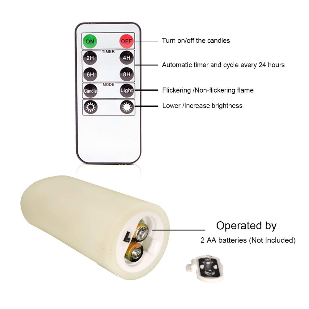 Pakke  of 5 fjernbetjening flammeløse vokslys med fjernbetjening og timerfunktion, batteridrevet elektrisk bevægeligt vægesvinglys