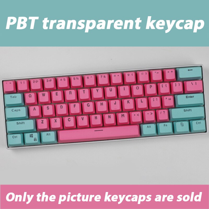 61-key OEM Profile Korean Keycaps PBT Korean keycap two-color injection + transparent keycap mechanical keyboard: Green powder