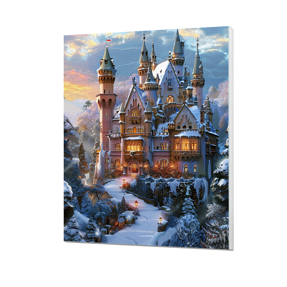 DIY 5d Schloss Schnee ansicht Diamant malerei Voll diamant Mosaik Kreuz Stickerei Dekoration hängende Malerei, 30x40cm gerahmt: 20*30cm / Lila