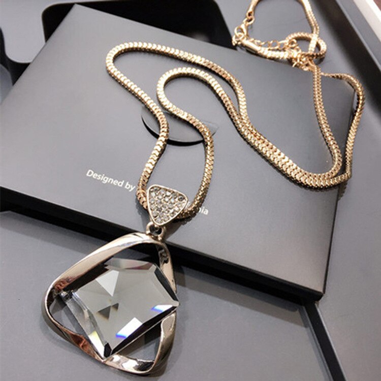 Collares De Moda Geometric Crystal Necklaces & Pendants Punk Long Chain Gold Necklace For Women Jewelry Accessories