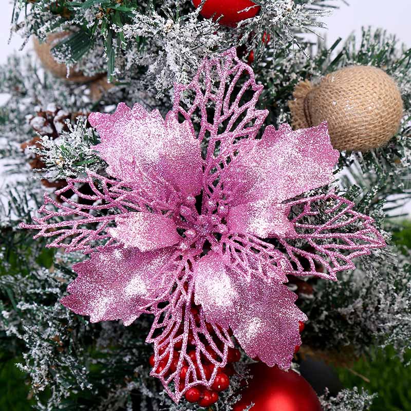 6pcs Glitter Kunstmatige Kerst Bloemen Vrolijke Kerstboom Decoratie Ornamenten Xmas Party Supplies Nep Bloemen Hoofd: 4