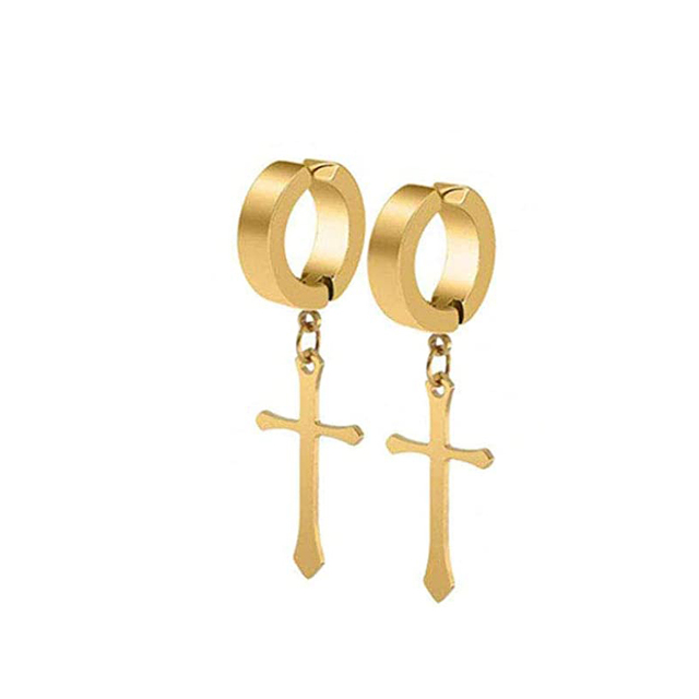 12 Pairs Stainless Steel Non Pierced Magnetic Earrings for Men Women CZ Clip on Dangle Earrings Set Hip Hop Rock Punk Retro: StyleD-Gold-1 pairs