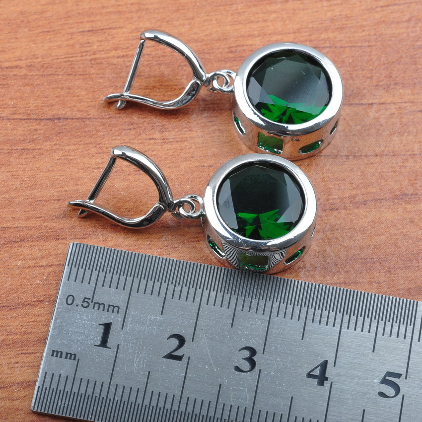 Bruids Bruiloft Sieraden Sets Oorbellen En Ketting Set Voor Vrouwen Kostuum Groen Zirconia Ronde Accessoires Js0370