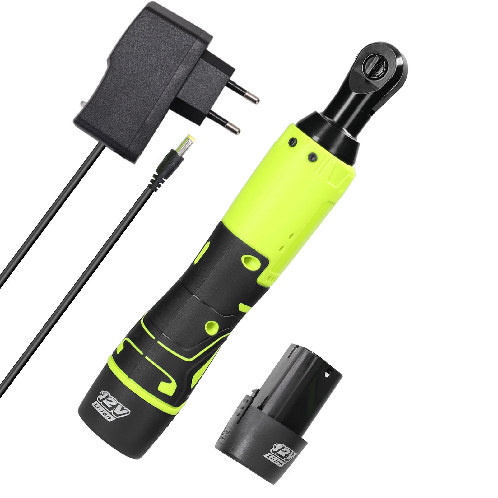 Multifunctional 12.0V Cordless Rechargeable Electric Wrench 3/8 Inch 90° Right Angle Ratchet Wrenches Handheld Driver Power Tool: 2pcs batteries US