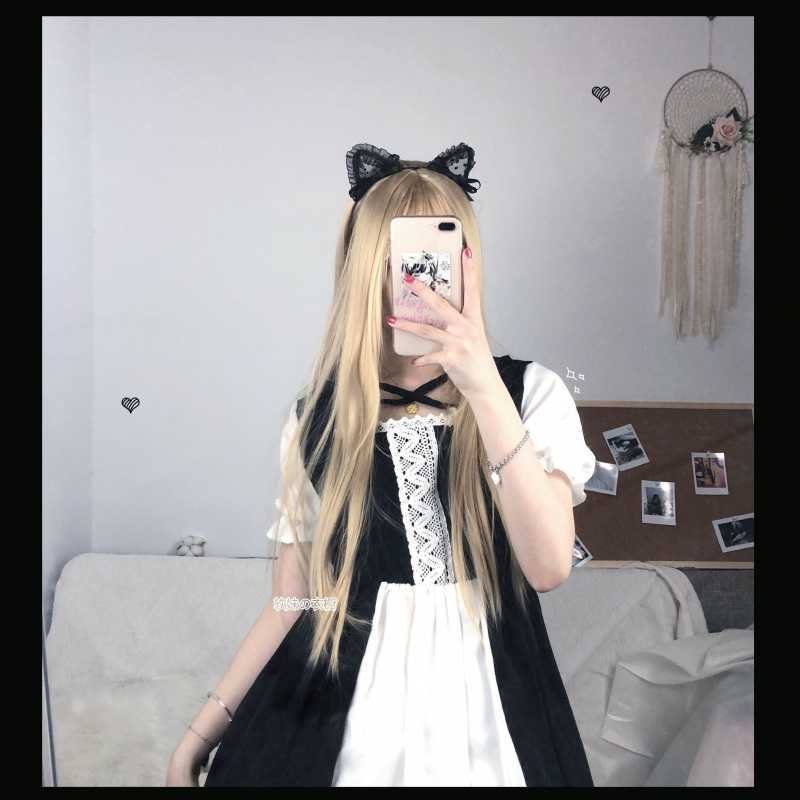 Vestido de mucama Kawaii Lolita, ropa gótica rosa para de cumpleaños, manga abombada, Harajuku japonés, con volantes y cordones, suave
