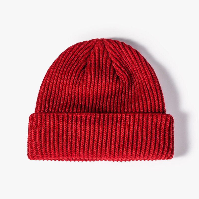 Luxury Brand Knitted Winter Autumn Beanies Men Women Solid Outdoor Thick Warm Hat Casual Skullies Big Size Caps: Dark Red