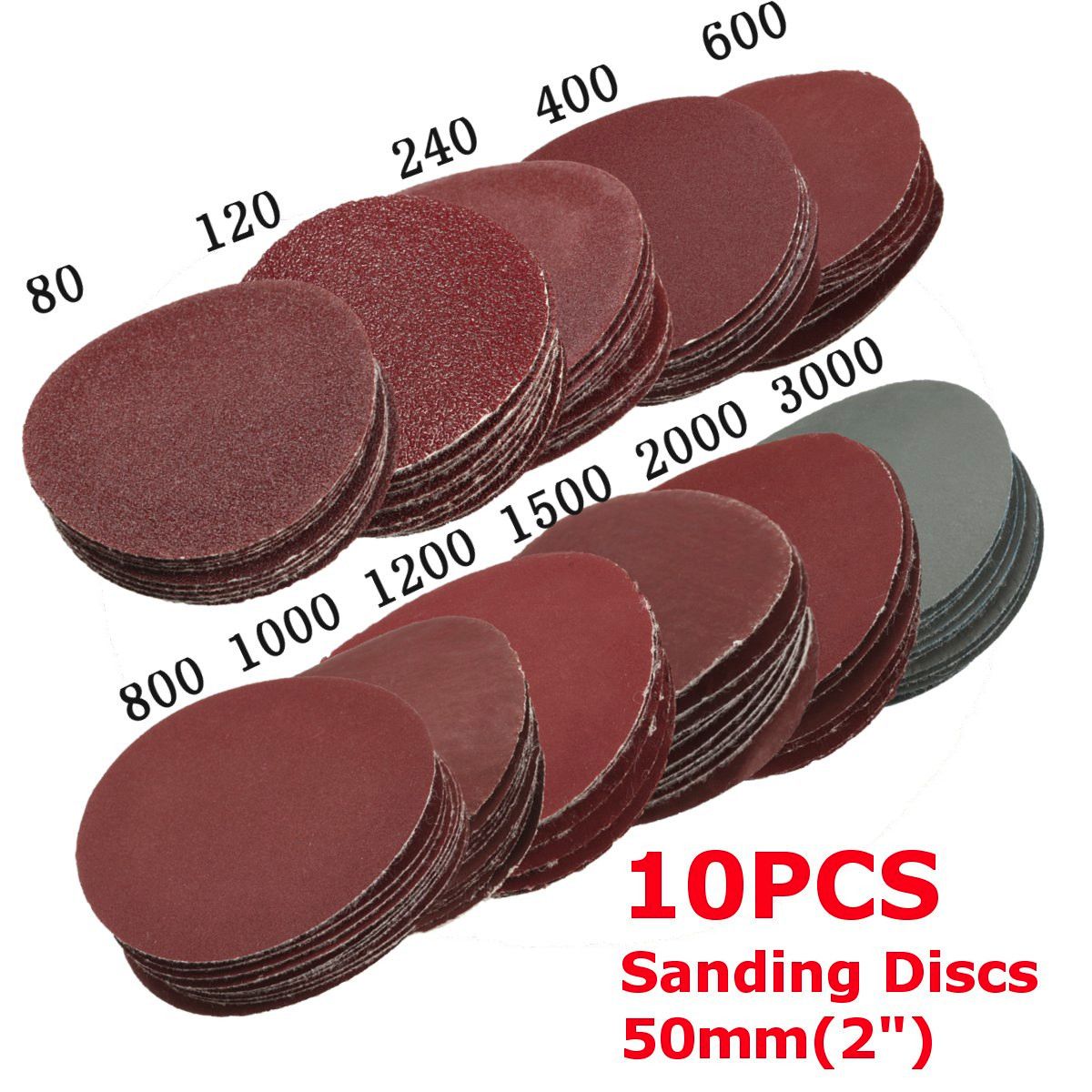 10Pcs 2inch 50mm 80-3000 Grit Sanding Disc Set Hook&Loop Wet Dry Round Sandpaper Wood Polishing Grinding Sheet Abrasive Tools