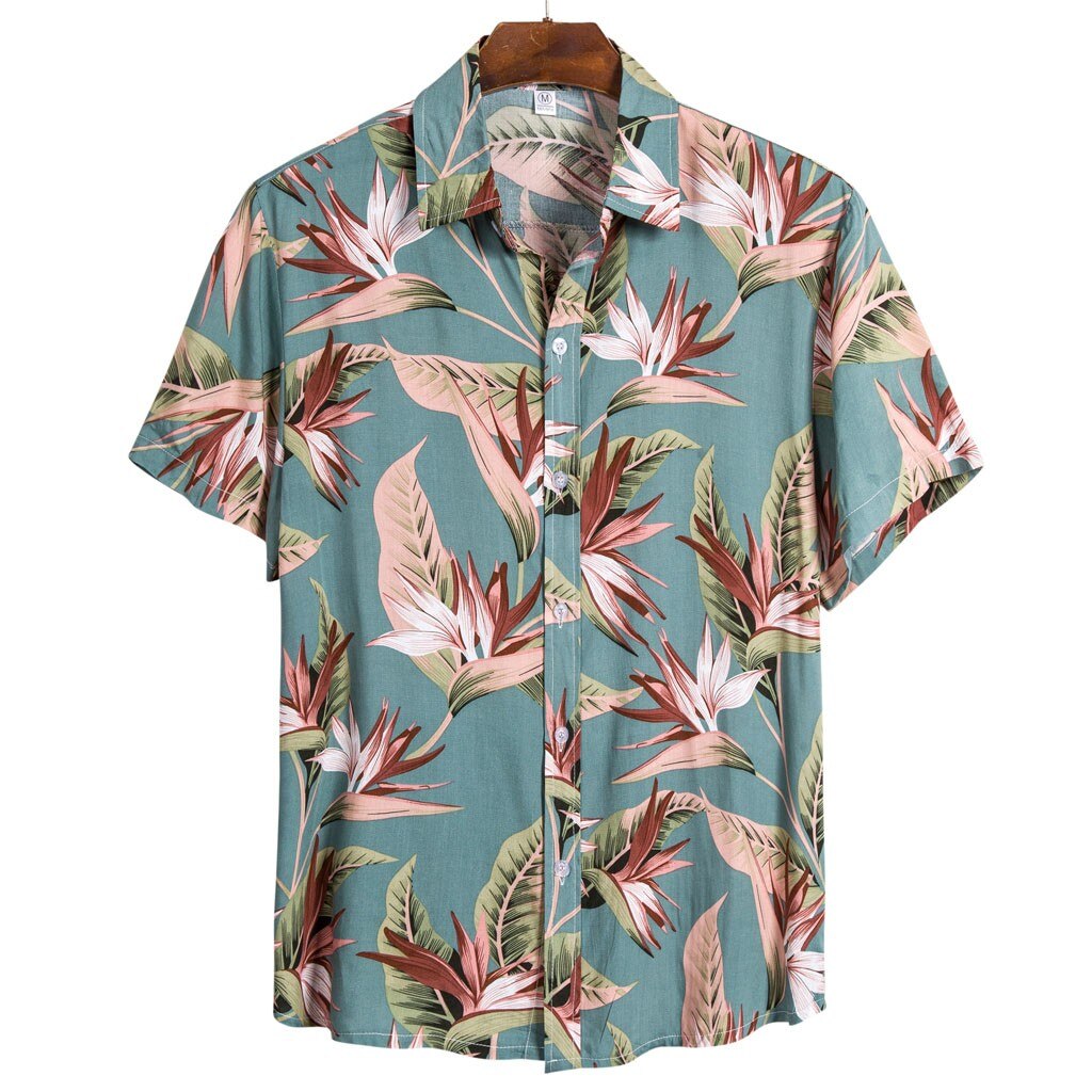 Camisa Casual para hombre a la estampado étnico solapa transpirable manga corta Camisa ropa de calle vacaciones hombres camisas hawaianas: M