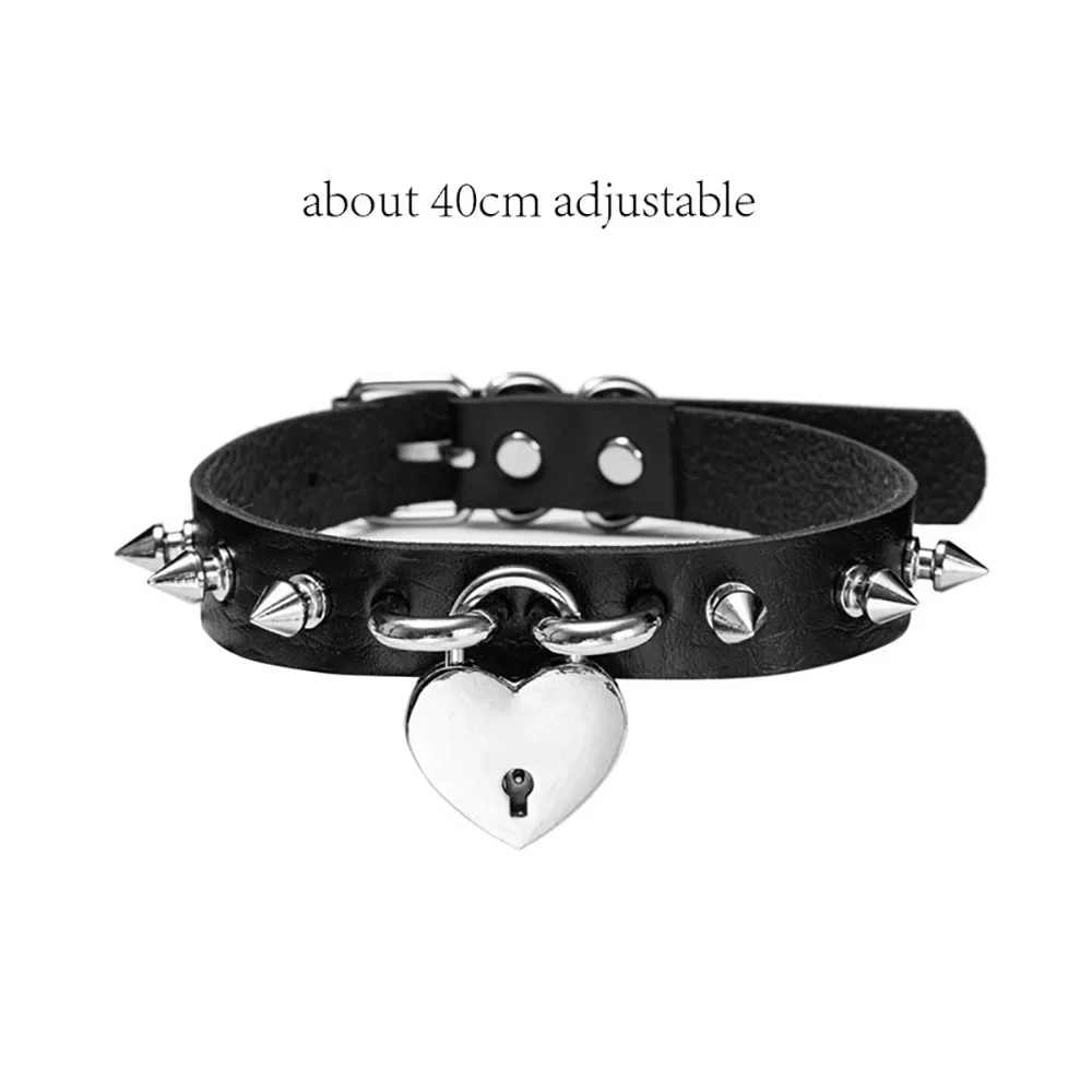 Harajuku Chocker Sexy Heart Lock Key Rivets Black Goth Punk Chokers Gothic Choker Naszyjnik dla kobiet Hip Hop Bondage Cosplay: Różowy