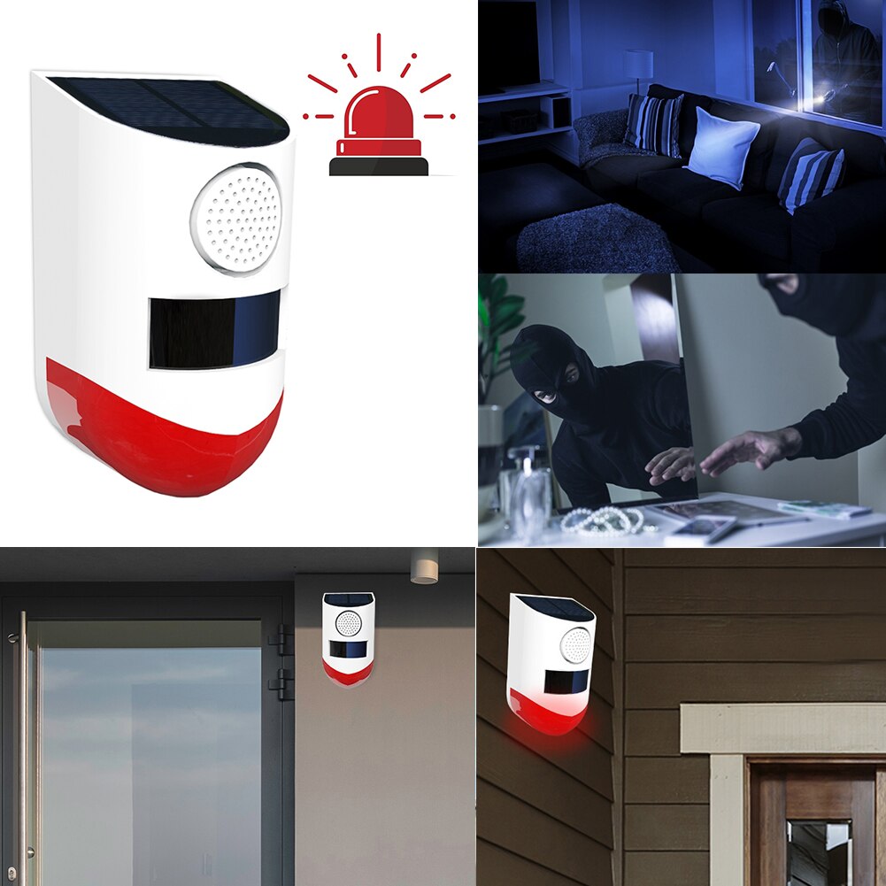 Solalarm sollyd lys alarm bevegelsessensor høy lyd strobe alarm  ip65 vanntett 120db høyt til sikkerhet i hagen