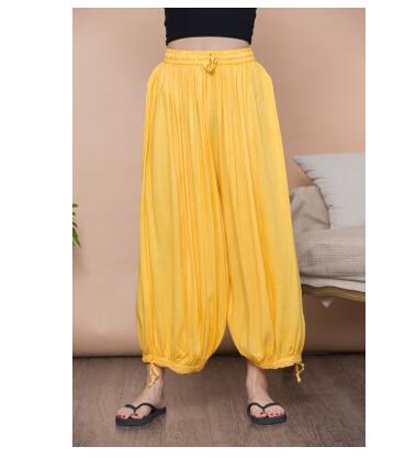 Pantalones de algodón para mujer, pantalón de pierna ancha, cómodo y fino, 8 colores, primavera y verano: F