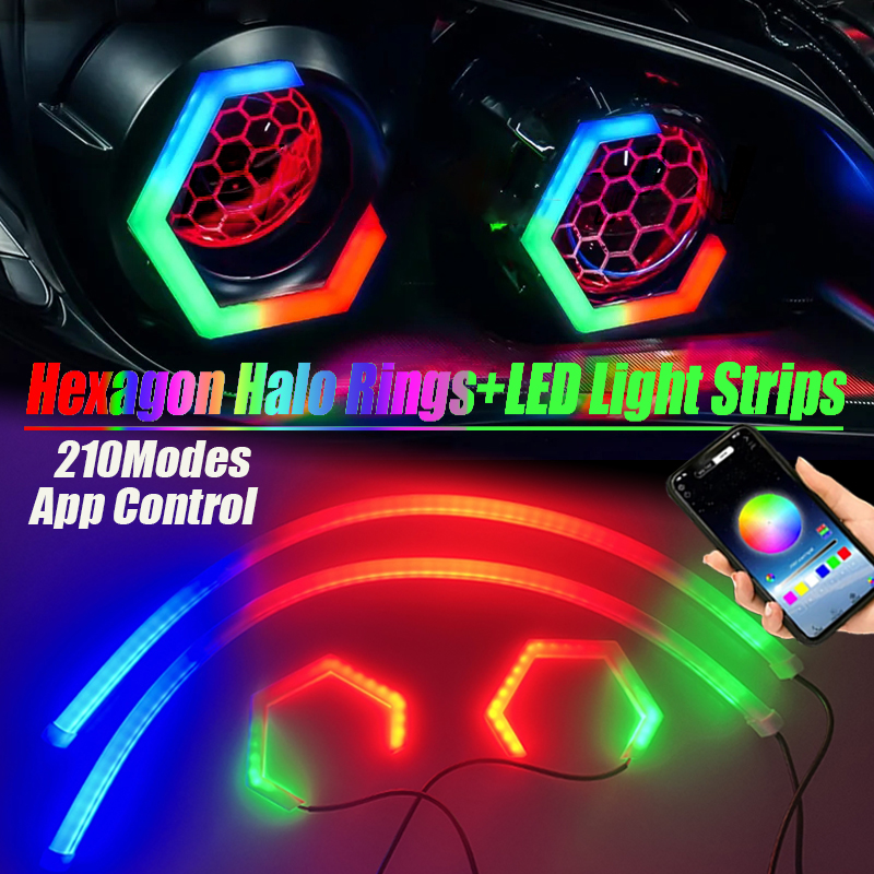 RGB Color-Chasing Revolving Dynamic Angel Eyes Turn Signals Light Bluetooth Wireless Control LED Sequential Flowing Strip Light