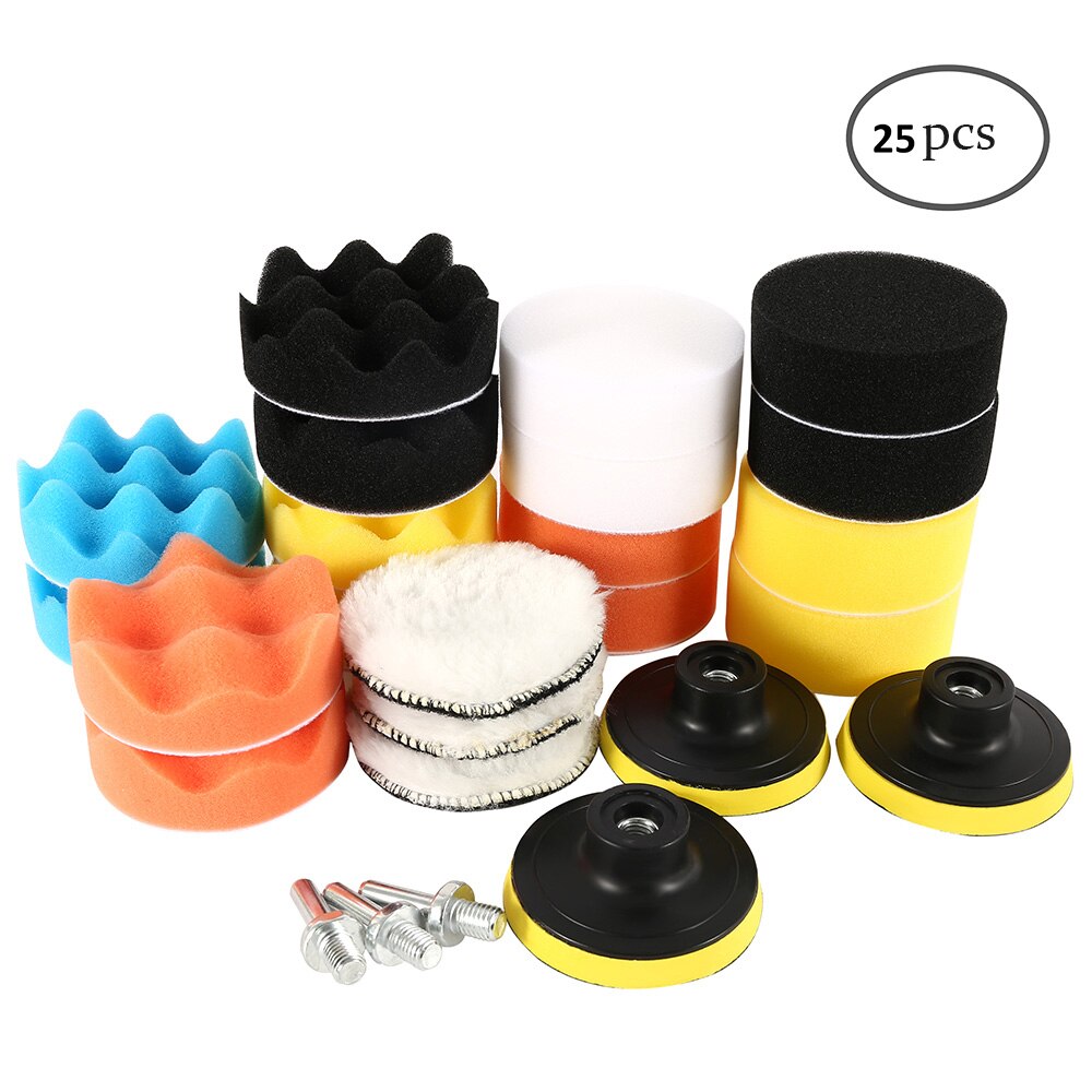 Car Polisher Pad Microfiber Auto Bonnet Polishing Buffer Pad Soft Wool Polishing Waxing Buffing Pad Cover Sponge kit: Yellow