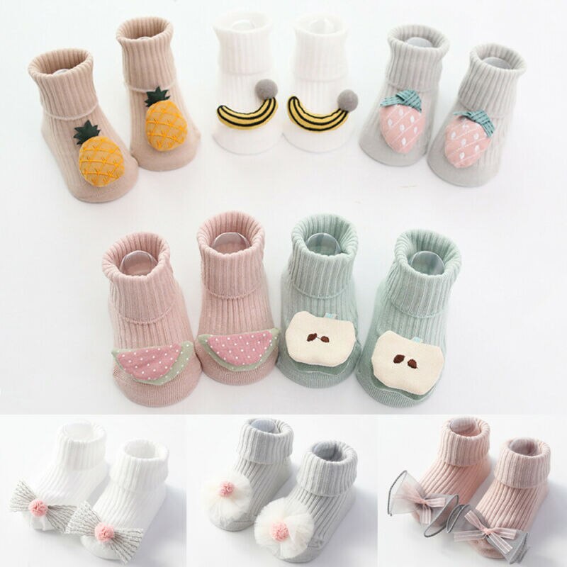 Bambino appena nato Ragazze 3D Frutta Bowknot Antiscivolo Boot Calzini e Calzettoni Del Pavimento Del Bambino Calzini e Calzettoni