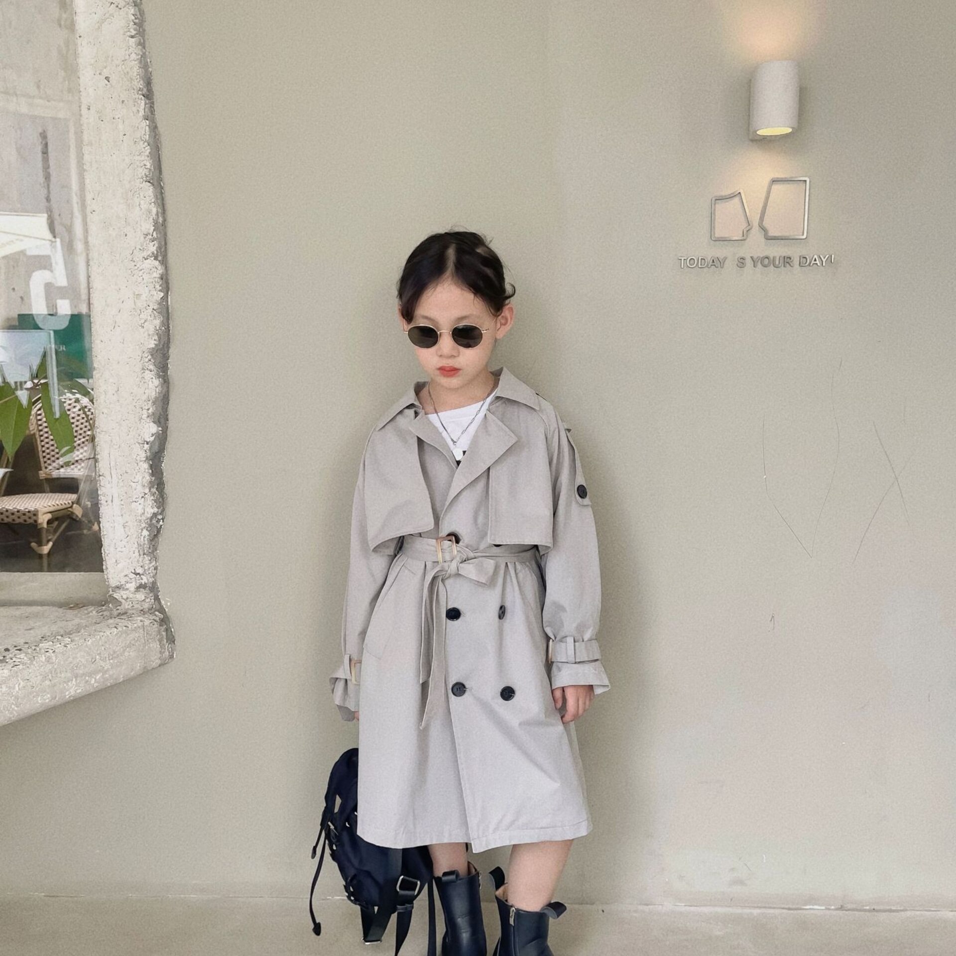 Autumn Girls&#39; Korean Loose Casual Temperament Mid Long Frenulum Style Trench Coat Teenagers Girls Trench Coat
