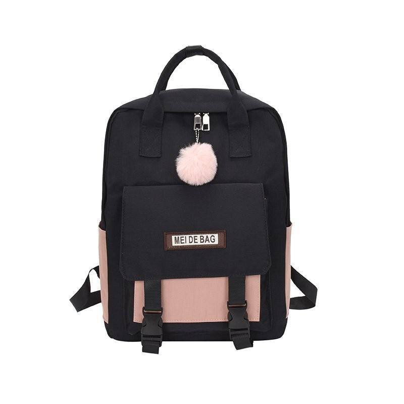 Contrast Kleur Rugzak Vrouwen Mode Laptop Rugzakken Draagbare Schooltassen Voor Tienermeisjes Grote Capaciteit Reizen Rugzak: BlackPink