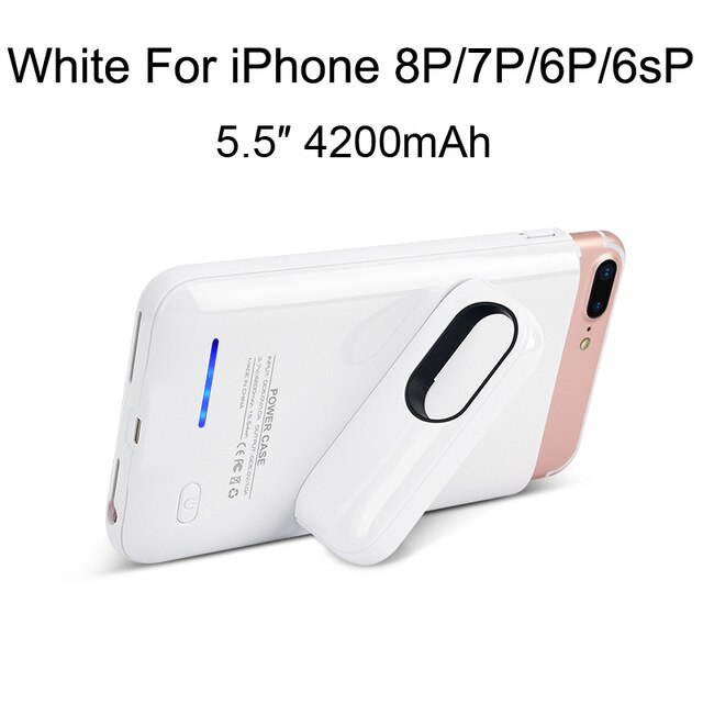 Zkfys magnético carregador de bateria casos para iphone 7 8 6s mais caso de carregamento power bank capa para iphone 6s 7 8 bateria casos: White for 5.5 inch