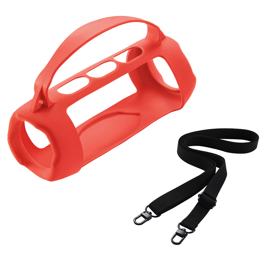 Siliconen Hoes Waterdichte Beschermhoes Schokbestendige Anti Druppel Met Schouderriem Voor Jbl Opladen 5 Wi-Fi Draadloze Luidspreker: Rood