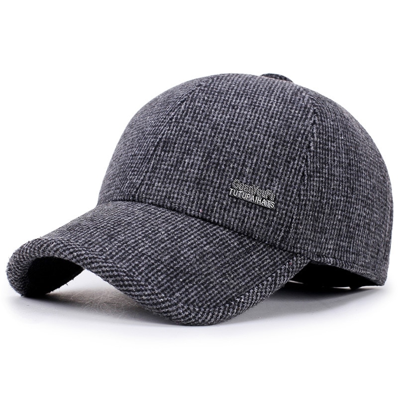 baseball cap mosaic standard middle-aged caps men's autumn and winter woolen dad hats outdoor warm old hat: Gray