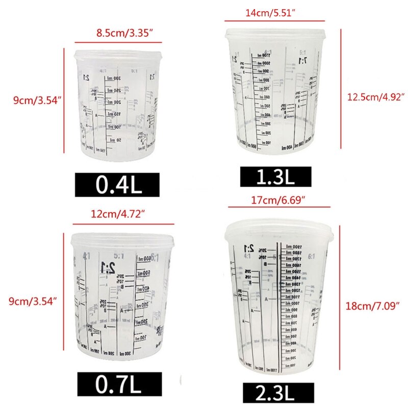 5Pcs Wegwerp Afgestudeerd Clear Plastic Verf Mengen Cups Gekalibreerd Mengverhoudingen Measuing Cups Voor Verf Hars Gereedschap