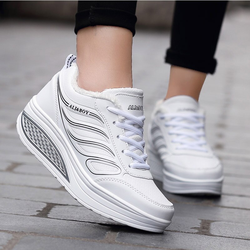 DR.EAGLE trainers ladies shoes sports for women winter sneakers platform fitness slimming Swing sport shoes female: White / 7