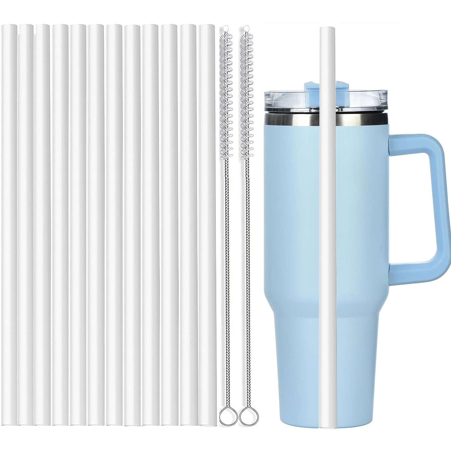 12Pcs Color Replacement Straws for Stanley 30/40 oz Tumbler , 12 in Long Reusable Plastic Straws for Stanley Cup, Plus 2 Brush: Clear