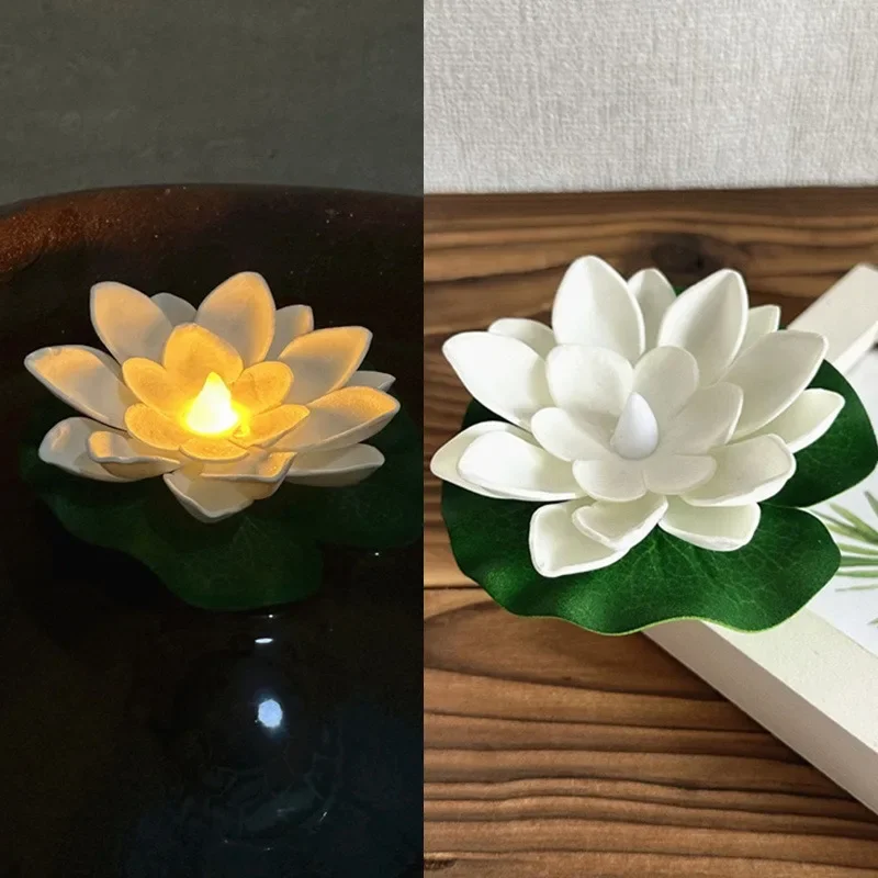 LED Lotus Nachtlampje Drijvende Watersensor Bloemlampen Tuin Aquarium Decor Feestelijke Feestaccessoires Wens Lotuslicht: Warm White