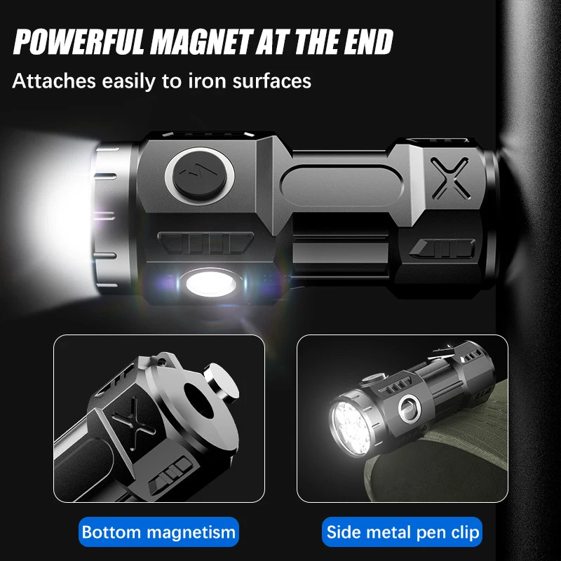Hochwertige 4/6/8*P35 LED-Taschenlampe, superhell, Mini-Taschenlampe, USB wiederaufladbar, mit Schwanzmagnet, Notfall-Erkundungslampe für Höhle Außenbereich