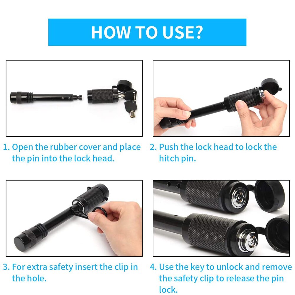 Trailer Hitch Lock Pin Set, 5/8" Black Tow Hitch Receiver Lock with Anti-Rattle, Extra-Long Locking Hitch Pin with Heavy Duty