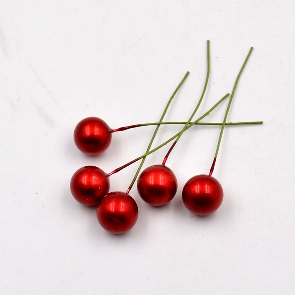 Perles en plastique, 40 pièces, fleurs de baca, étamine artificielle, pour décoration de mariage, bricolage, Scrapbooking, couronne décorative, fleurs de pistel: Rouge
