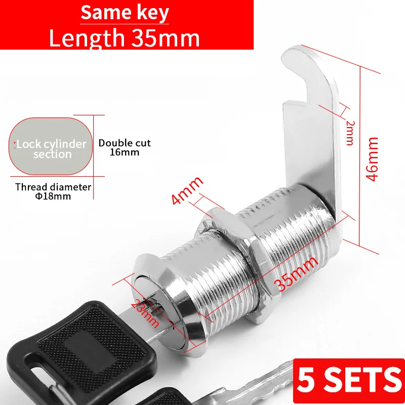 5 SETS File Cabinet Lock Iron Sheet Locker Cylinder Employee Cabinet Storage Cabinet Mailbox Universal Tongue Lock With 2 Keys: Yellow