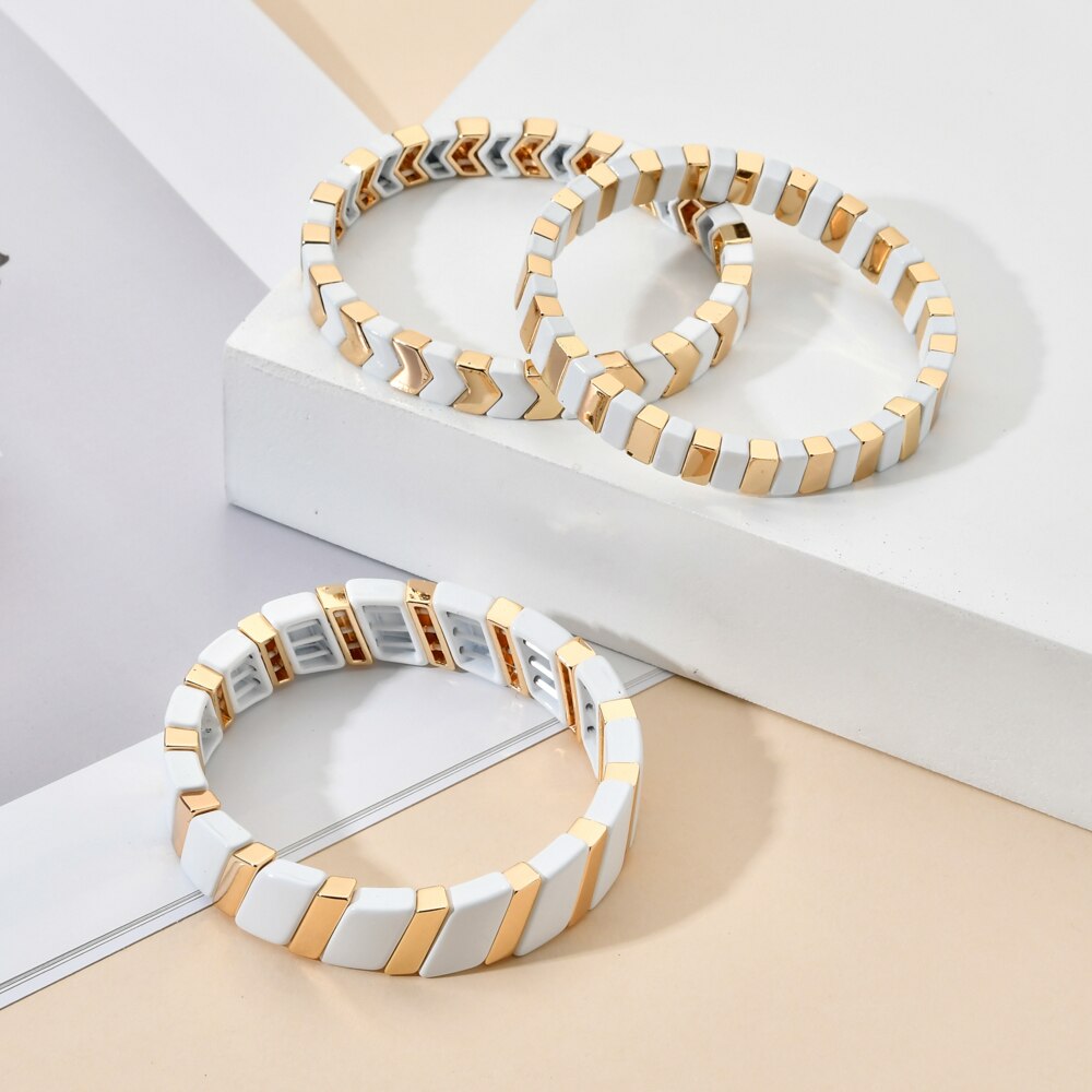 2022 Summer Gold Color Enamel Bracelet Tile Bracelet Bohemian Stackable Stretch Bracelets For Women Jewelry