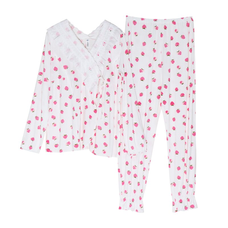 Nattøj til gravide kvinder pyjamas sæt 2 stk bomuld v krave ammetøj amme graviditet nattøj hjemmetøj