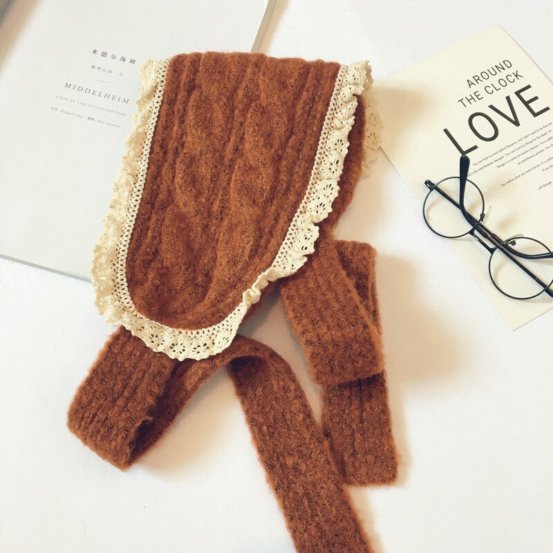 Oreillettes en dentelle pour bébés filles, couvre-oreilles en laine tricoté pour l'hiver, de Style japonais et coréen, mignon et bambins: caramel