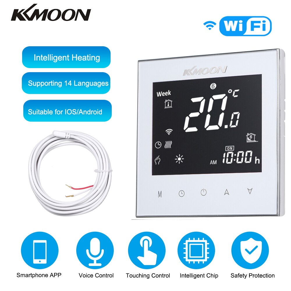 Kkmoon digital gulvvarme termostat til elvarmesystem gulvluftsensor wifi hjem stuetemperatur controller: Hvid med wifi
