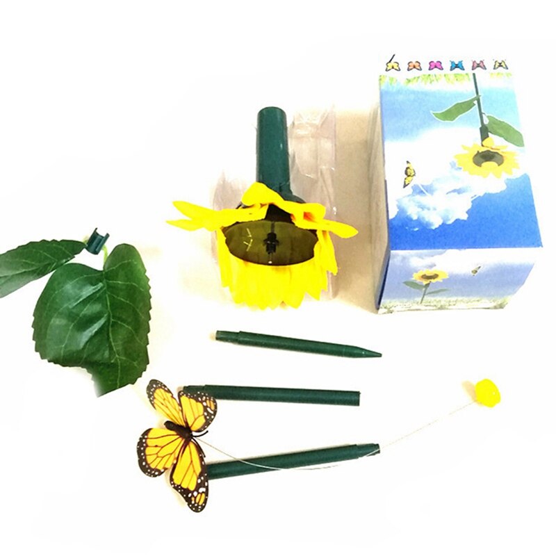 Op zonne-energie werkende vliegende, dansende, fladderende zonnebloemvlinders, kolibrie-tuindecoratie voor tuindecoratie op binnenplaatsen