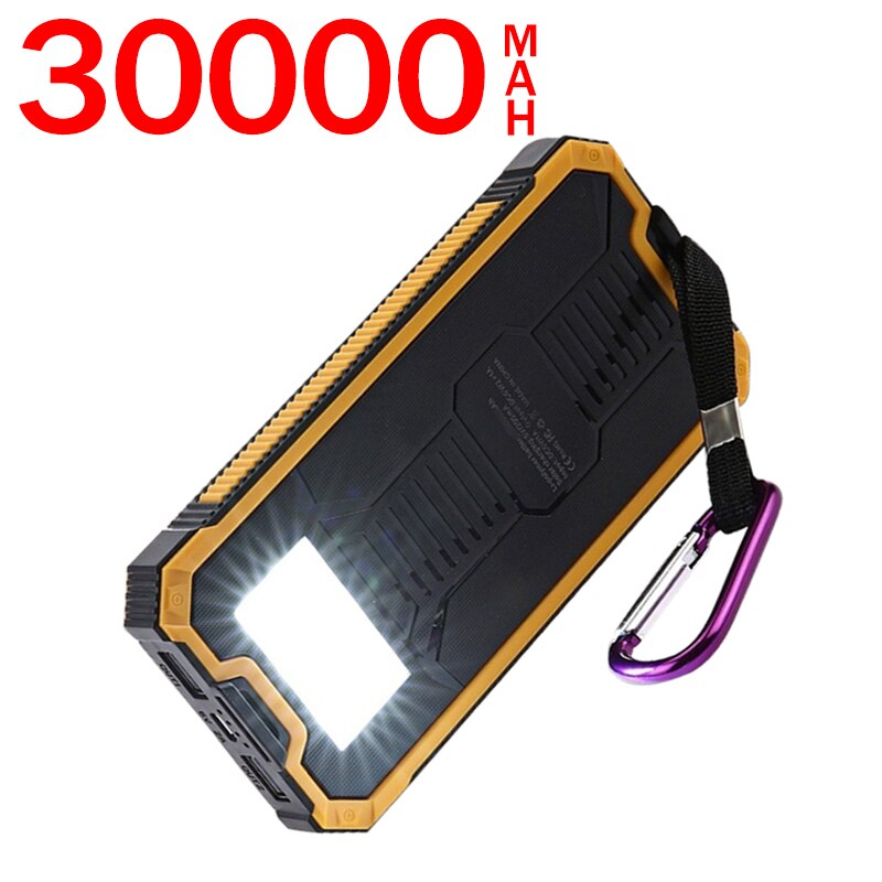 Power Bank 30000Mah Solar Battery Panel Led Draagbare Power Bank Externe Fast Charger Dual Usb Externe Batterij