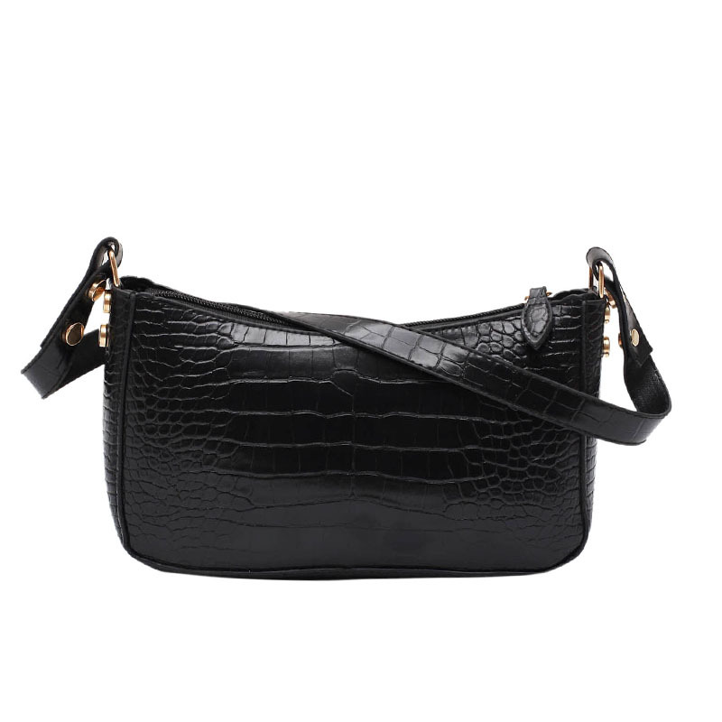 Krokodille mønster baguette tasker pu læder skuldertasker til kvinder luksus håndtaske kvindelig rejse: Sort