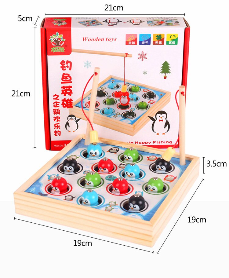 Il trasporto libero per Bambini in Legno gioco di pesca Magnetica-Felice pinguini giocattoli in Anticipo di Formazione di Pesca Stimolante giochi per Bambini giocattolo di legno