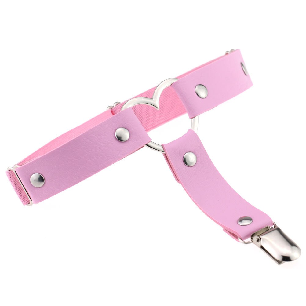De pie de cuero pierna ligueros de muslo accesorios mujeres en forma de corazón Liga Cinturón correa de arnés para cuerpo cinturón elástico: Rosa