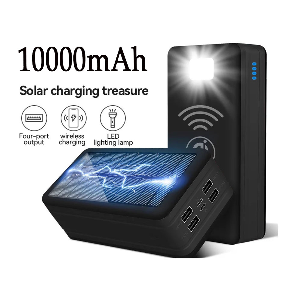 Solar Power Bank 10000mAh Solar Charging Mobile Phone Wireless Charging Large Capacity Battery External Battery Fast Charging