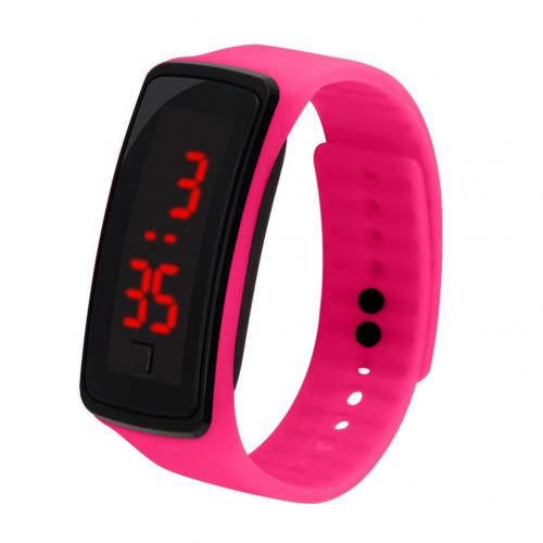 Children Kids Silicone Band LED Screen Electronic Digital Sports Wrist Watch Smart Bracelet Band: Rose Red