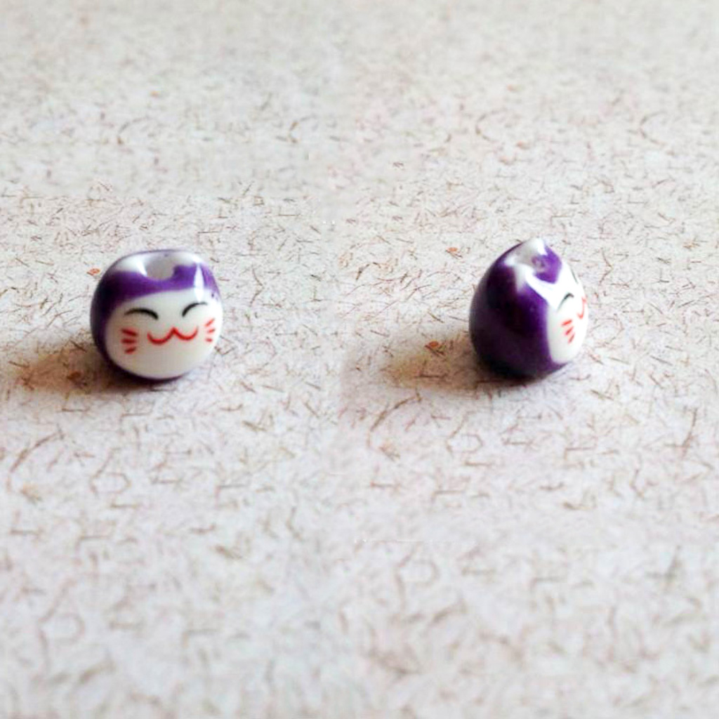 Cuentas de gato de la suerte para pulsera, Material de joyería hecho a mano, accesorios de cerámica pintados a mano, , número 9, 10 Uds., TMT07