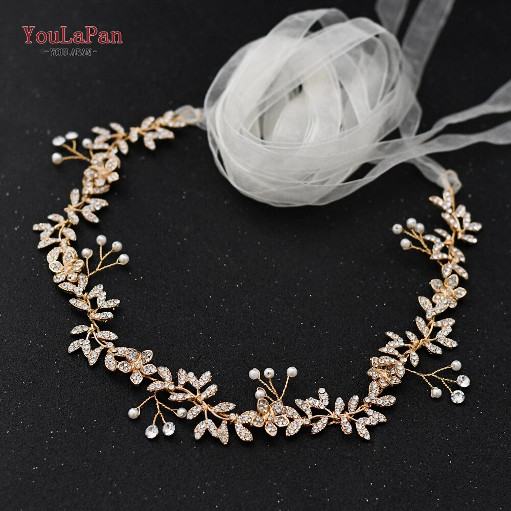 YouLaPan-Cinturón de boda SH89 dorado con diamantes de imitación, cinturón de boda, cinturones de novia con flores doradas con perlas: Ivory organza