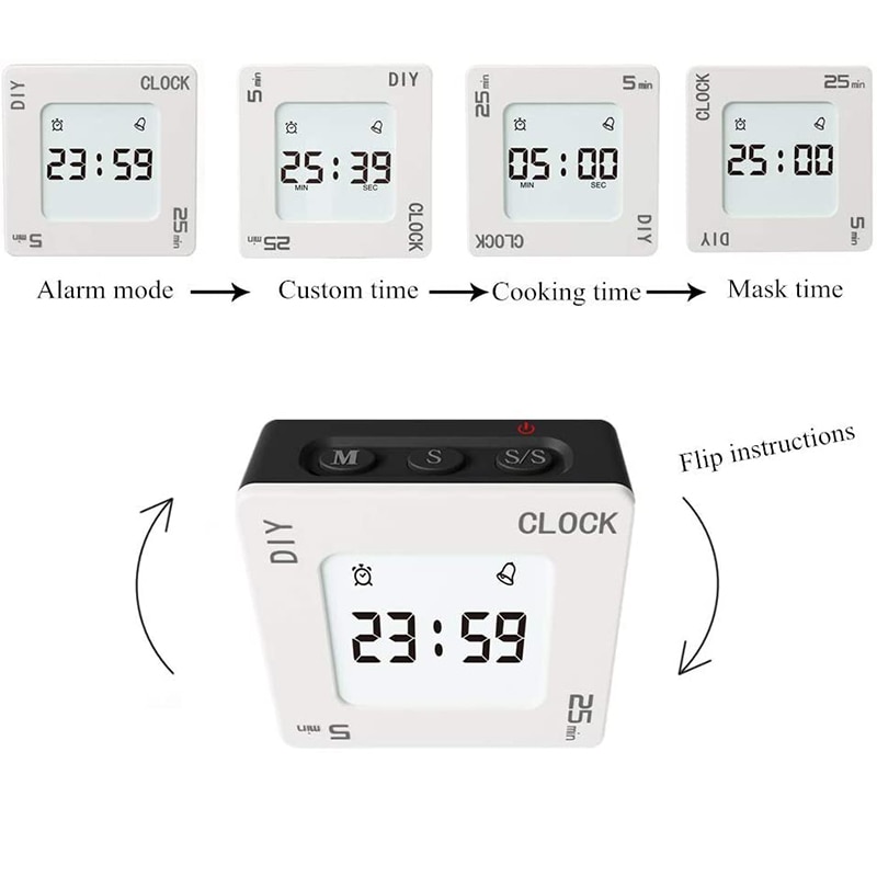 Multifunctional DIY Time Management Pomodoro Timer Square Alarm Clock Vibration Flashing Backlight Timer Reminder