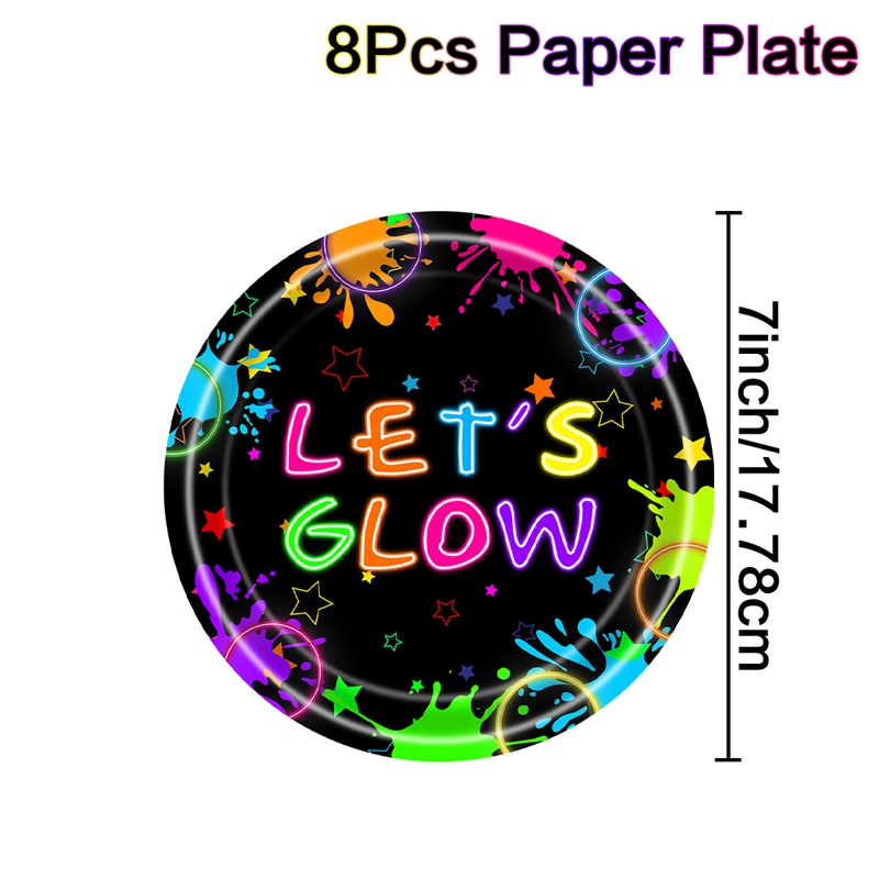 Fluorescent Theme Birthday Disposable Tableware Happy Birthday Party Decoration Paper Plates Napkins Kids Baby Shower Suppies: Fluorescence Yellow