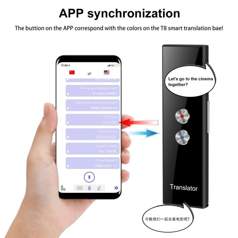 T8 traduttore intelligente portatile APP senza fili in tempo reale multilingue traduttore vocale Bluetooth per imparare le riunioni di lavoro di viaggio
